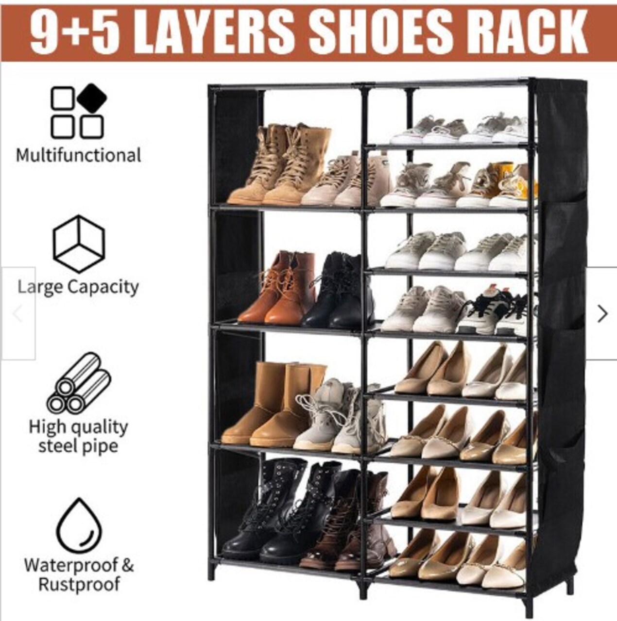 9-Tier Shoe Rack Shoe Shelf Organizer 24 Pairs Shoes Boots Storage Organizer